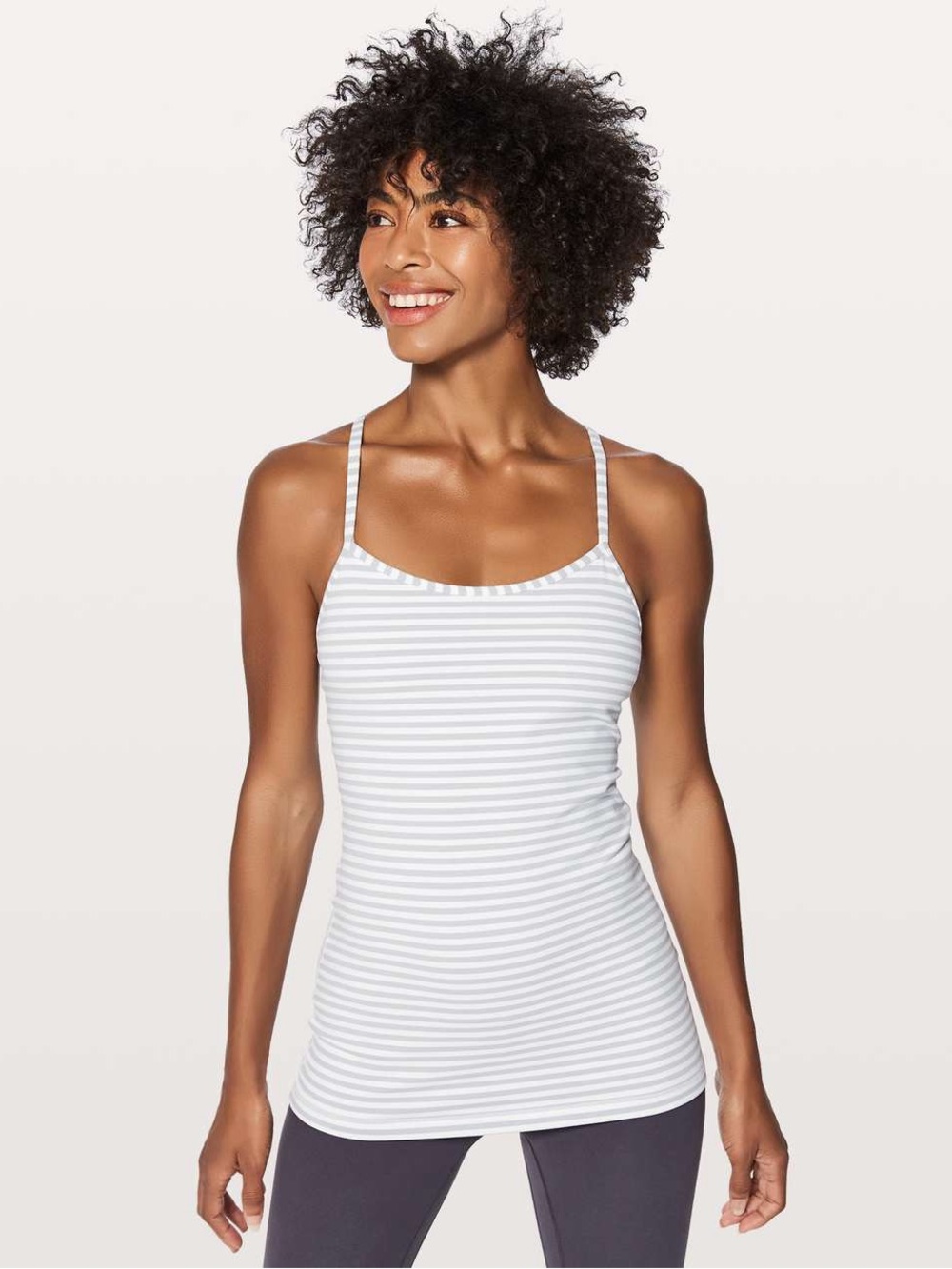 Lululemon Power Y Tank - Size 6 - Grey/White Stripe